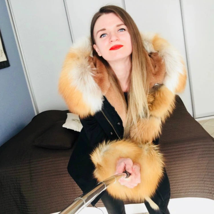 OFTBUY Women's Winter Real Fox Fur Collar Jacket - Warm, Stylish, and Cozy