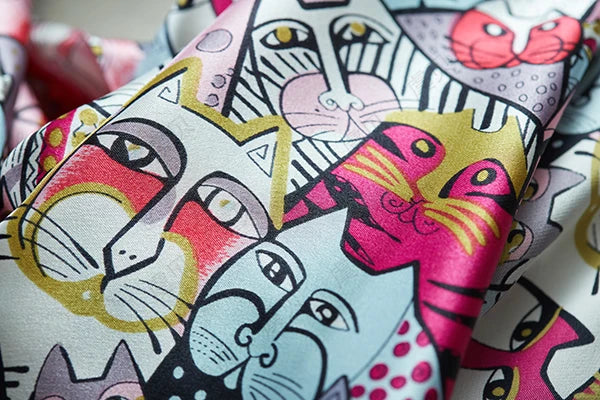 Cartoon cat 100% real natural silk scarf for girl and woman scarves gift spring autumn winter square scarves