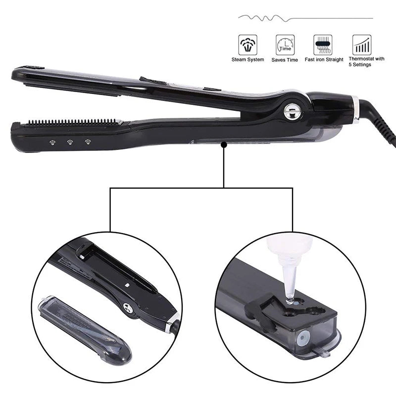 UKLISS Wet and Dry Hair Straightener Tourmaline Ceramic Hot Comb with Steam and Ion Technology Black White