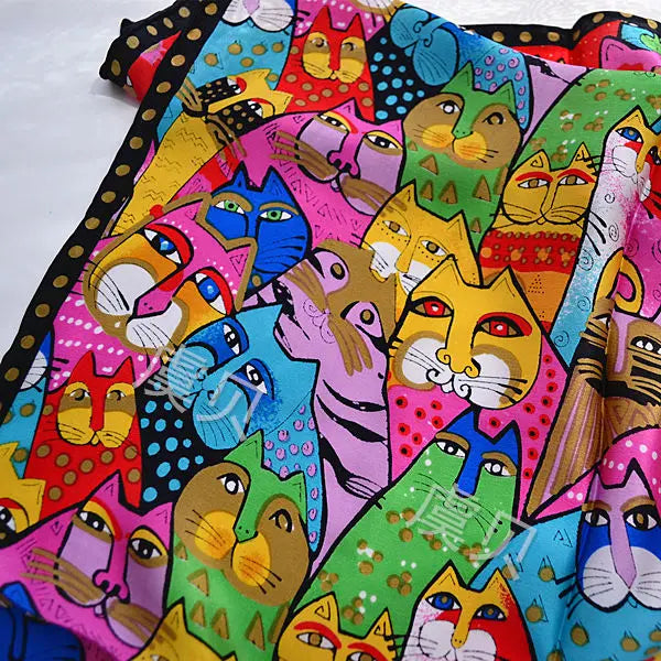 Cartoon cat 100% real natural silk scarf for girl and woman scarves gift spring autumn winter square scarves