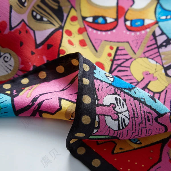 Cartoon cat 100% real natural silk scarf for girl and woman scarves gift spring autumn winter square scarves