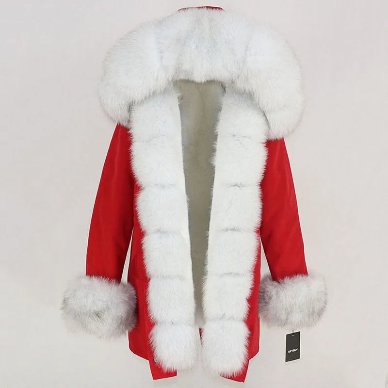 OFTBUY Women's Winter Real Fox Fur Collar Jacket - Warm, Stylish, and Cozy