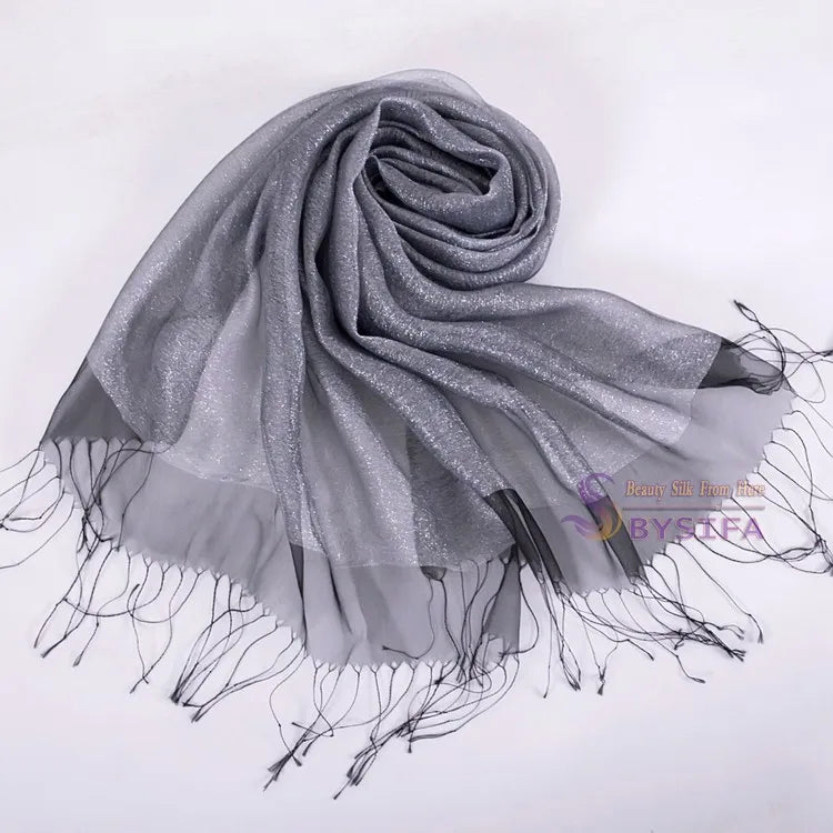 BYSIFA 100% Mulberry Silk Solid Scarf with Tassel – Elegant, Multifunctional Shawl, Wrap, and Scarf for All Seasons