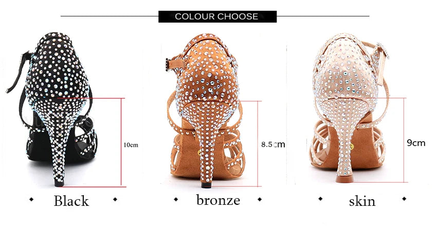 WUXIJIAO Women's Satin Ballroom Dance Shoes with Lace-Up Closure & Rhinestone Decoration