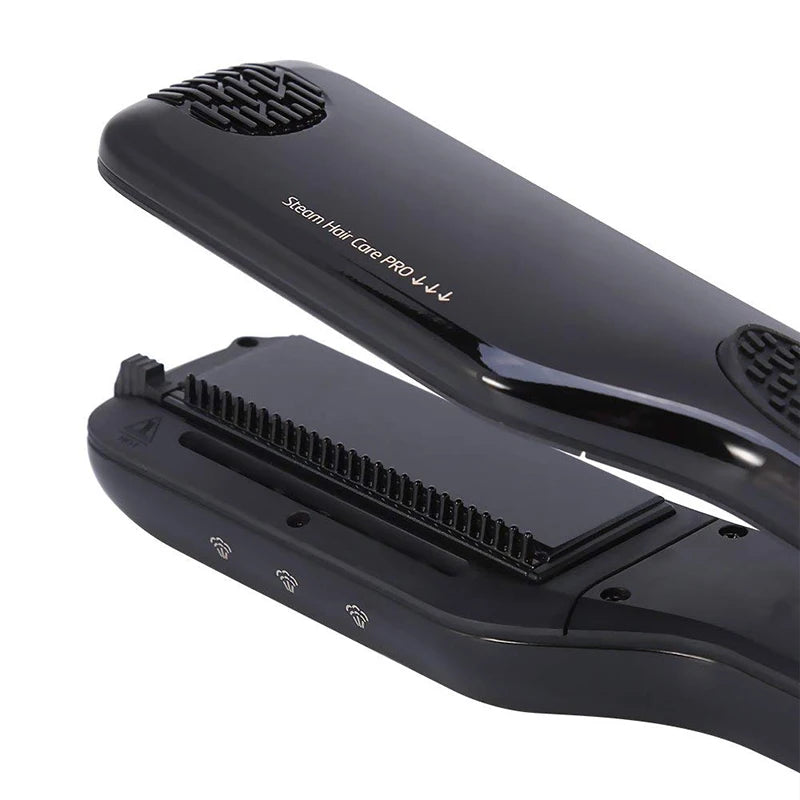 UKLISS Wet and Dry Hair Straightener Tourmaline Ceramic Hot Comb with Steam and Ion Technology Black White