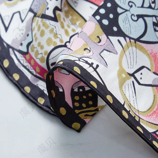 Cartoon cat 100% real natural silk scarf for girl and woman scarves gift spring autumn winter square scarves