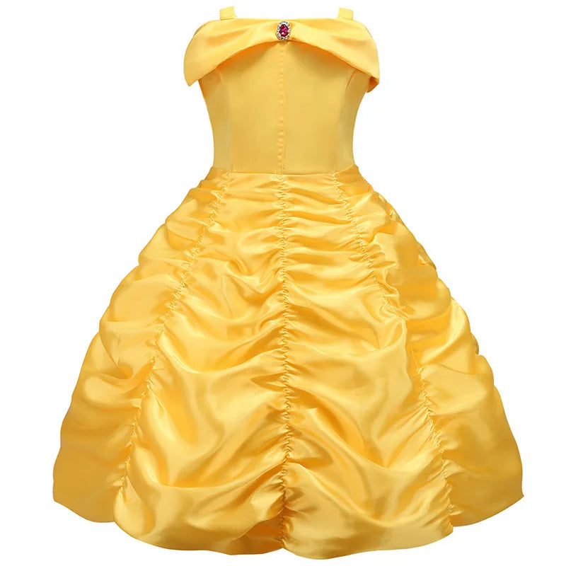 Kids Princess Dressing Girls Belle Party Costume ideally for Birthday designed detailing with Flower Beauty and Fancy Disguise