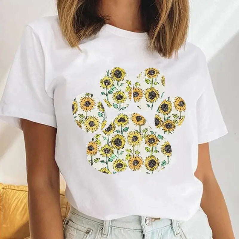 Youzhao Women's Cartoon Print Casual O-Neck T-shirt – Summer Top