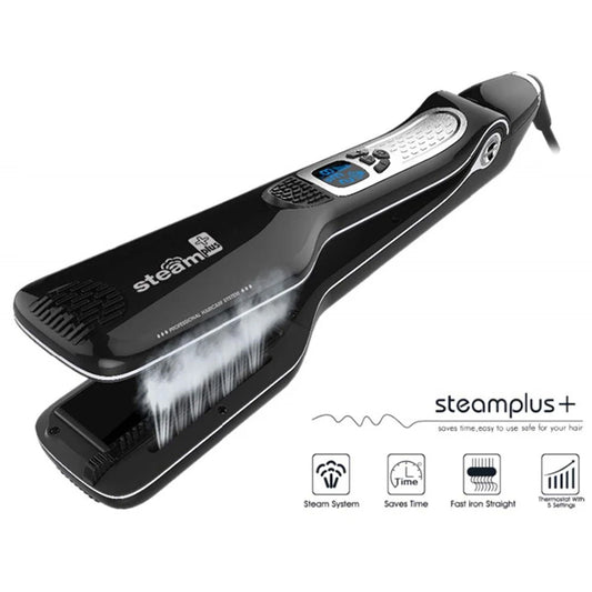 UKLISS Wet and Dry Hair Straightener Tourmaline Ceramic Hot Comb with Steam and Ion Technology Black White