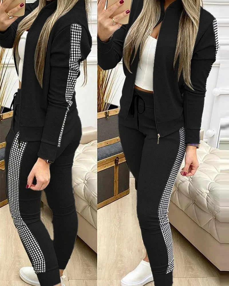 FiLiFiTi Women's Streetwear Sequined Zippered Tracksuit Set – Autumn/Winter 2023