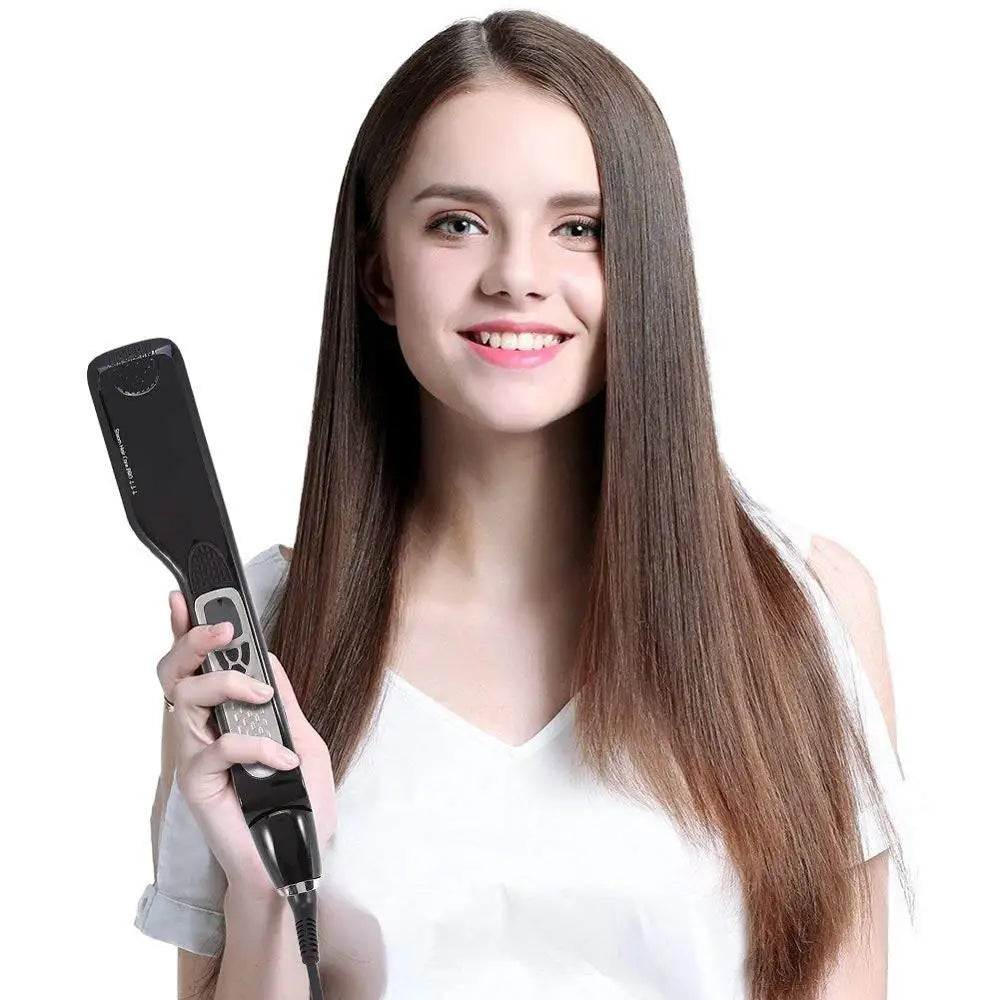 UKLISS Wet and Dry Hair Straightener Tourmaline Ceramic Hot Comb with Steam and Ion Technology Black White
