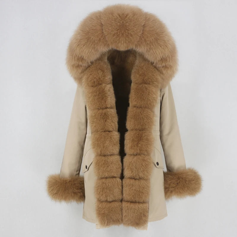 OFTBUY Women's Winter Real Fox Fur Collar Jacket - Warm, Stylish, and Cozy