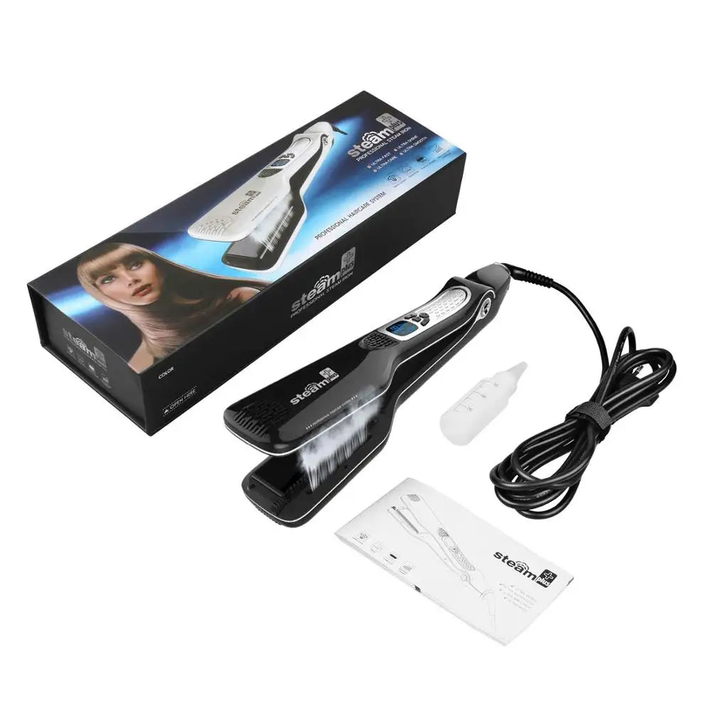 UKLISS Wet and Dry Hair Straightener Tourmaline Ceramic Hot Comb with Steam and Ion Technology Black White