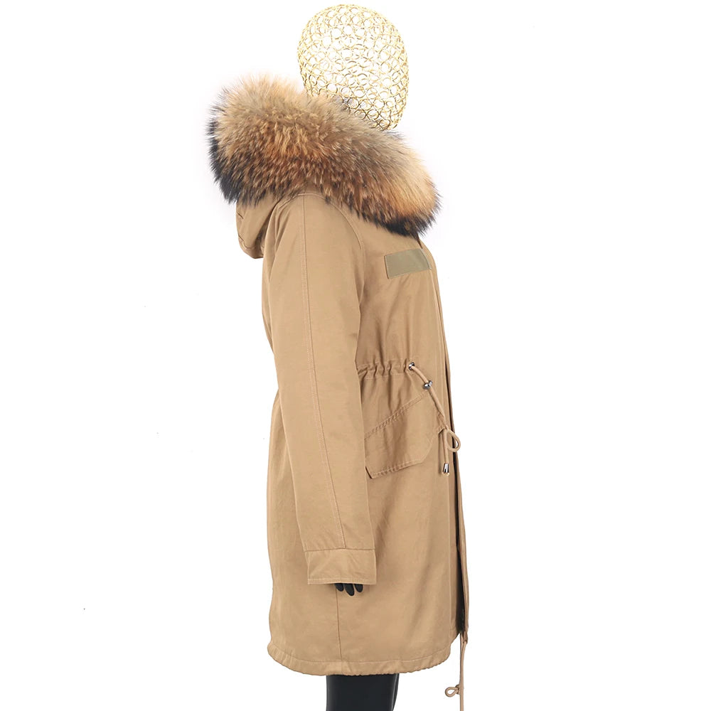 FURARISTOCRAT Women's Thick Real Fur Coat with Hood - Rabbit & Raccoon Dog Fur, Winter 2024