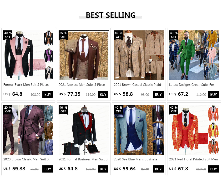 2021 Brown Classic Plaid Tweed Men Slim fit Groom Wedding Tuxedo Blazer Formal Business Jacket Vest Pants 3 Piece