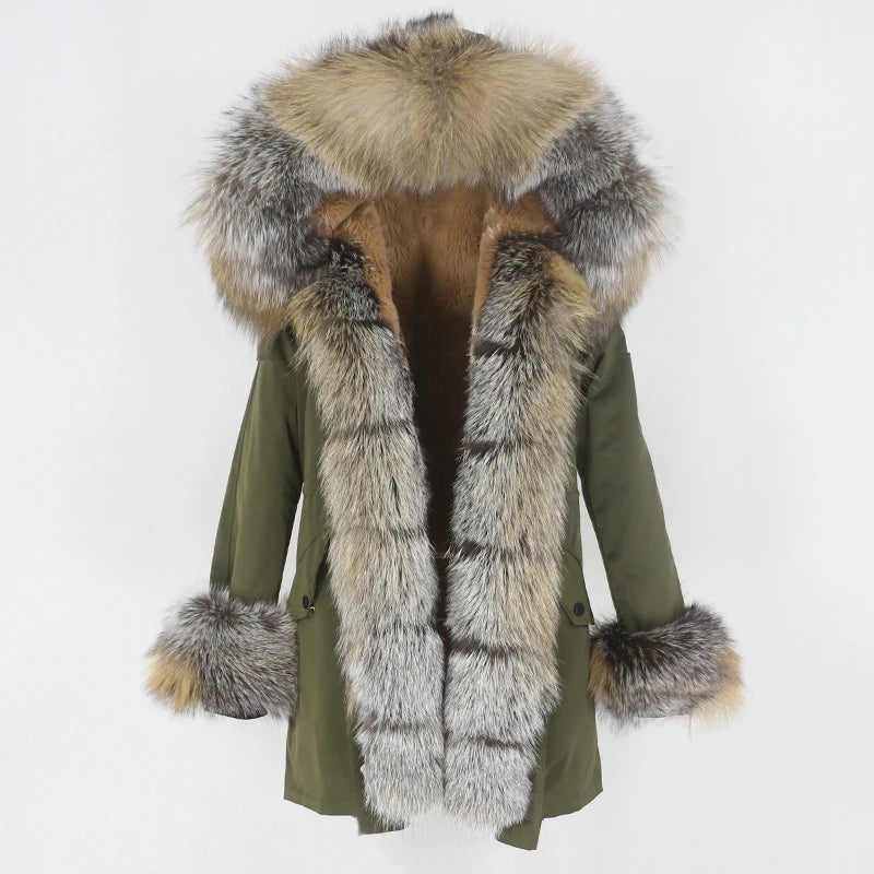 OFTBUY Women's Winter Real Fox Fur Collar Jacket - Warm, Stylish, and Cozy