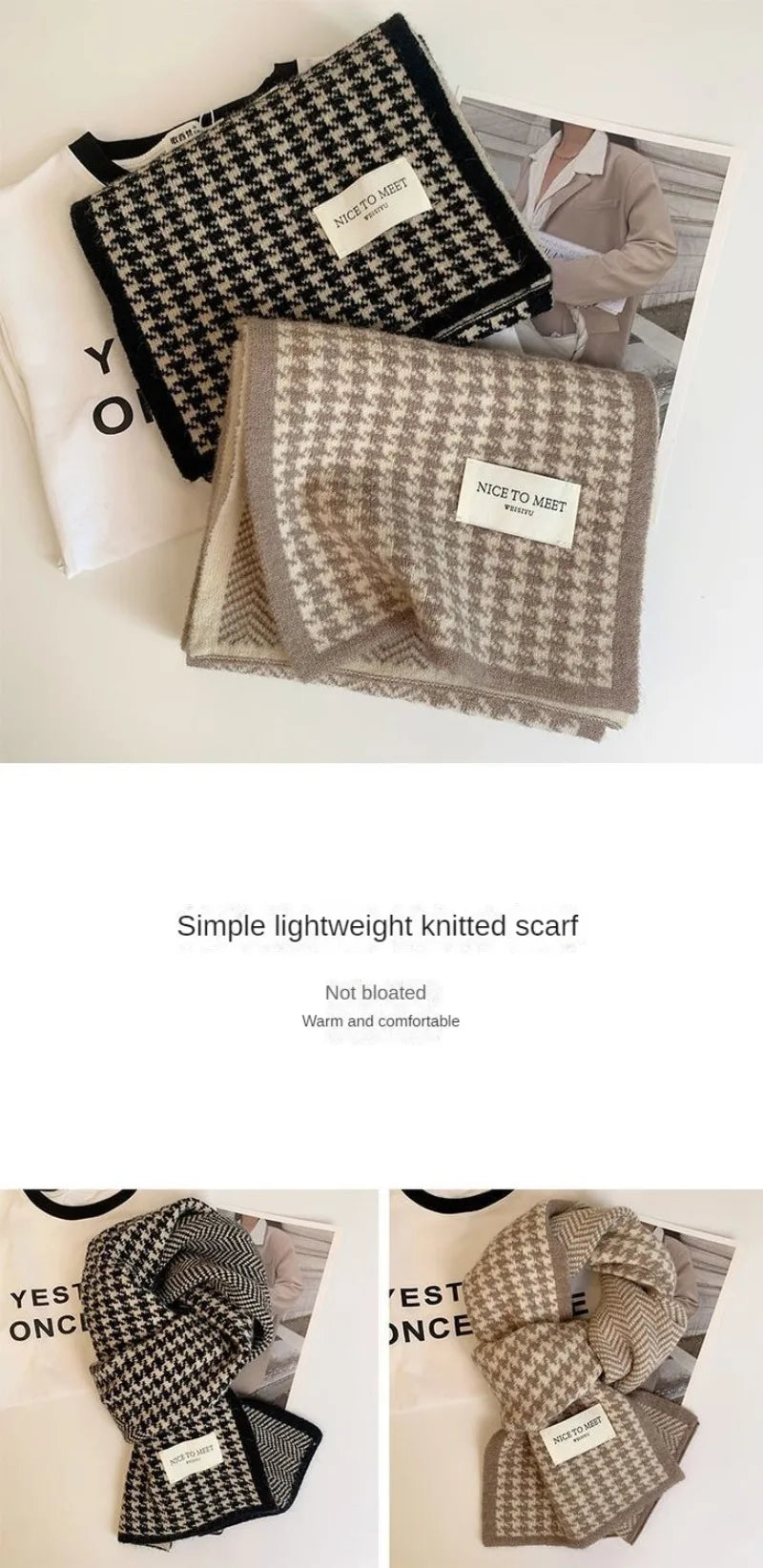 NoEnName_Null Women Fashion Scarf, Hat & Gloves Set Geometric Pattern, Cotton & Acetate Blend