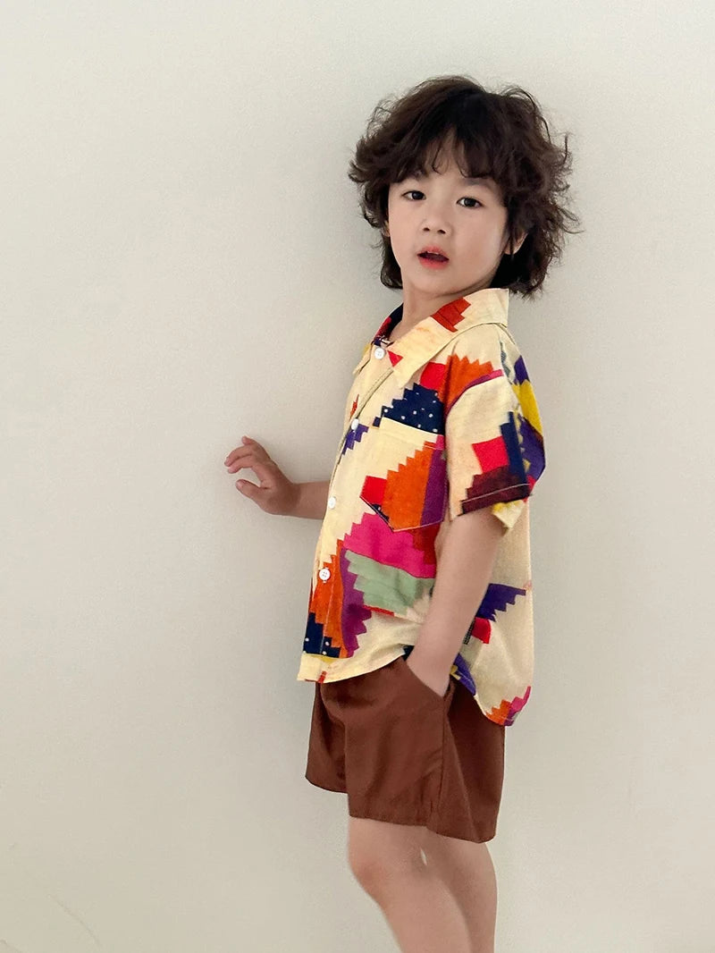 MILANCEL Summer Cotton Clothing Set for Kids (Ages 4-6Y) – Unisex Vacation Outfit with Printed Shirt and Shorts