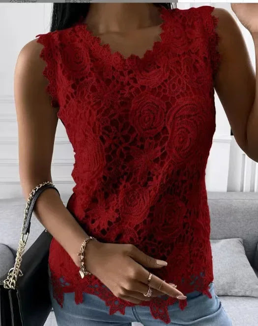 Women's Lace-Decorated Casual Tee – Spring/Summer Regular Fit Top by NoEnName_Null