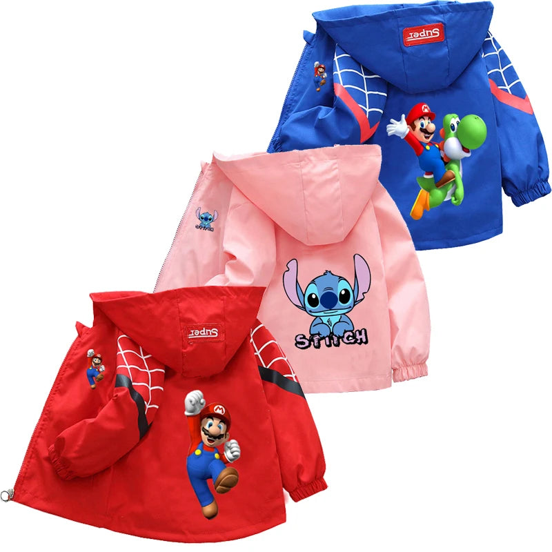 Spring Boys and Girls Cartoon Super Mario Zipper Hoodies Jacket for 1-10 Years