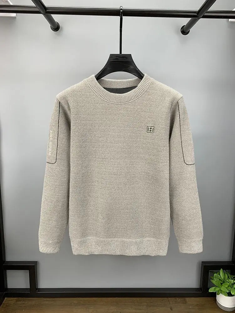 Autumn Winter Warm Fleece Men Sweater - Casual Pullover with Embroidery