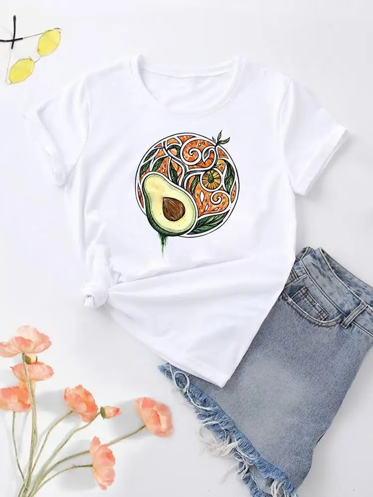 NoEnName_Null Women's Cartoon Print Casual O-Neck T-shirt – Summer Top