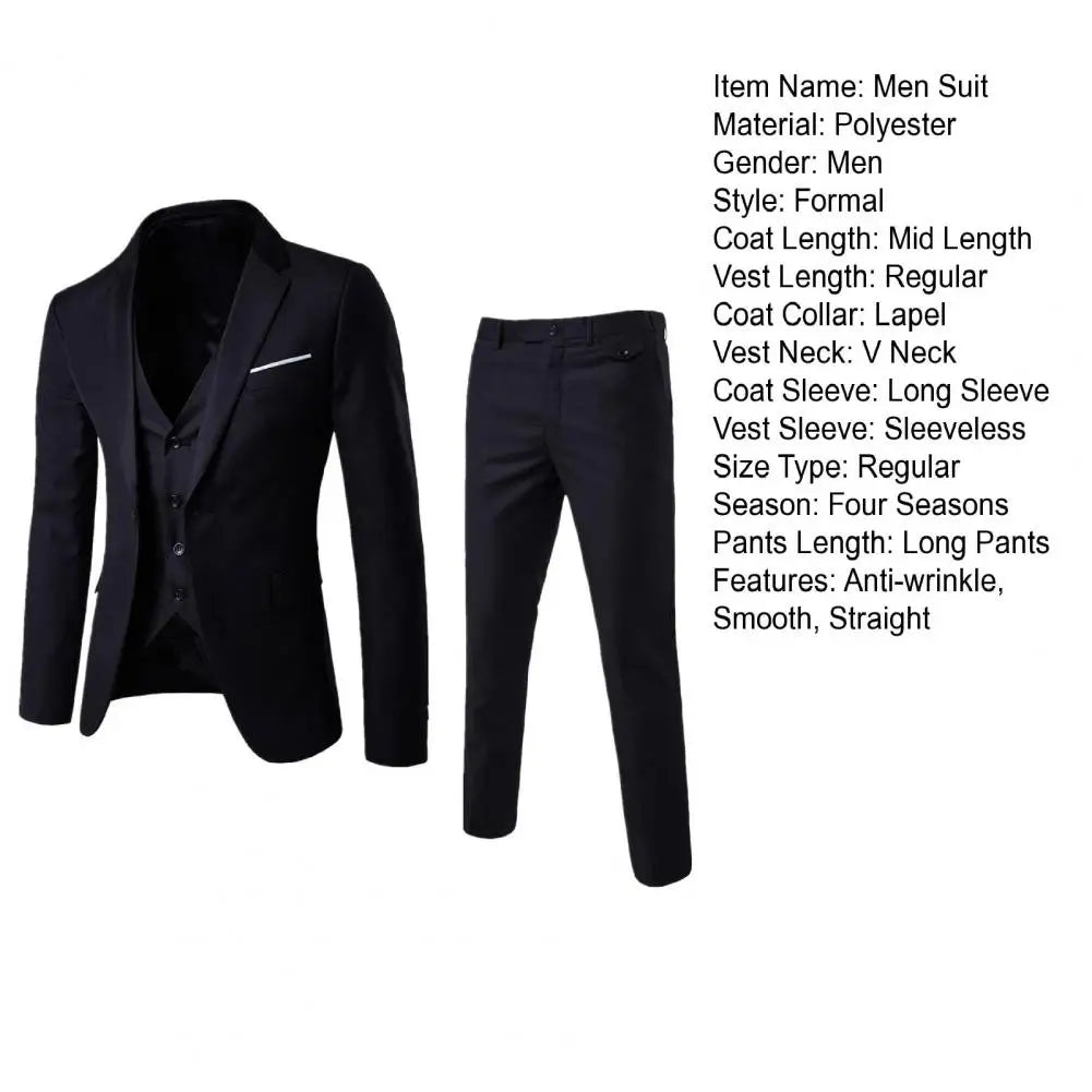 NoEnName_Null Men's Formal Suit - Cotton and Polyester Blend, Single Breasted, Regular Fit