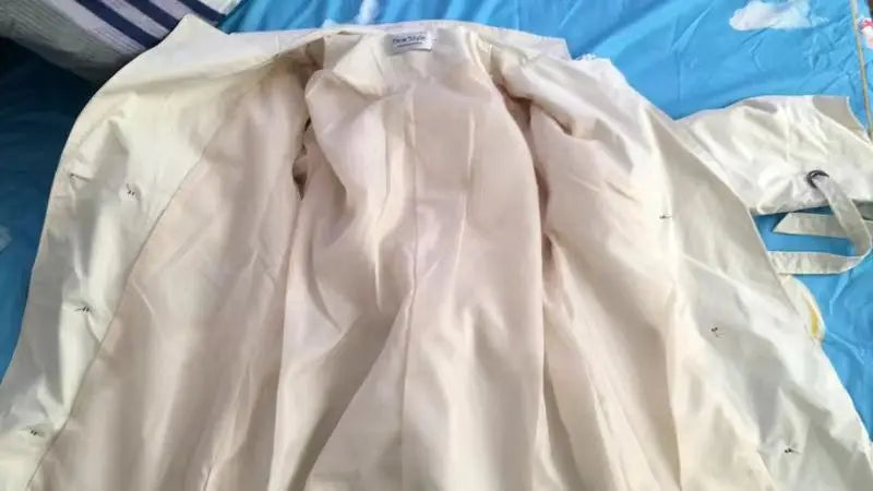 NoEnName_Null Women's Preppy Style Double-Breasted Trench Coat with Ruched and Spliced Details