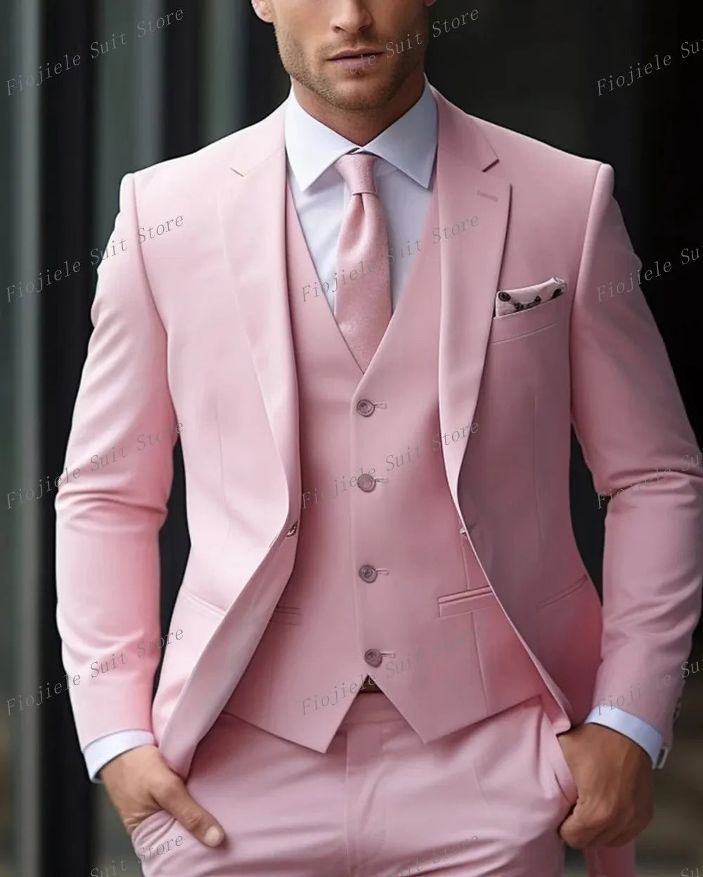 Fiojiele Men's Formal Wedding Suit - Cotton-Polyester Blend, Single Breasted, Four-Season Comfort