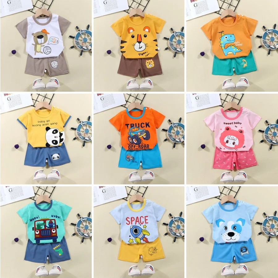 NoEnName_Null Unisex Summer Outfit for Kids – Soft Cotton-Polyester Casual Wear (Ages 25M–12Y)