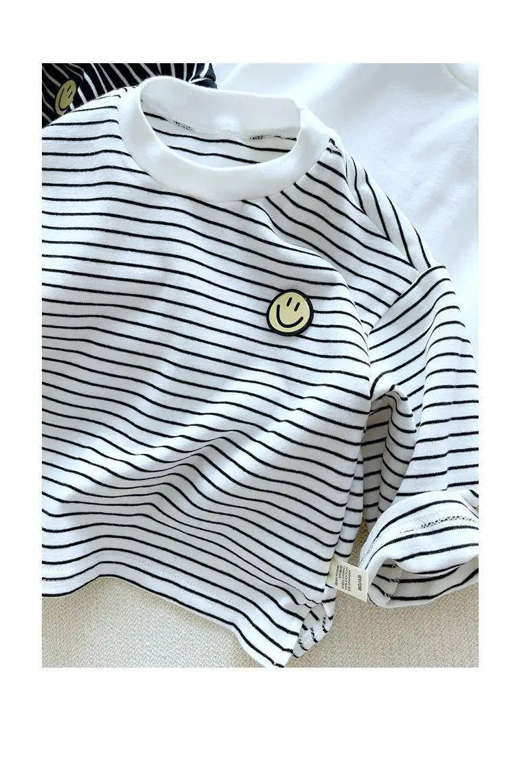 NoEnName_Null Unisex Striped Cotton Tee for Toddlers (Ages 1-3Y) – Comfortable & Stylish for Autumn
