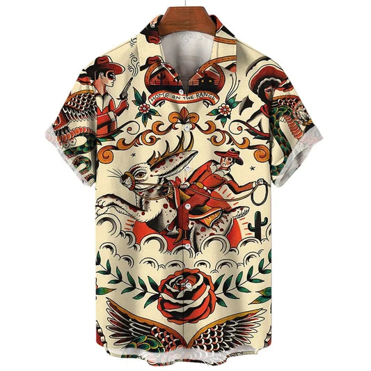 NoEnName_Null Men's Casual Digital Print Short Sleeve Shirt