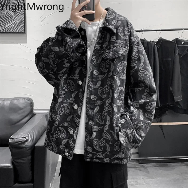 YrightMwrong High Street Floral Denim Jacket - Stylish, Casual Outerwear for Spring and Autumn