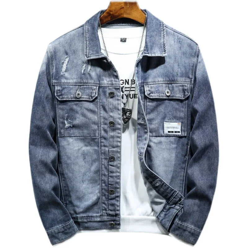 NoEnName_Null Men's Casual Denim Jacket - Spring/Autumn Lightweight Outerwear