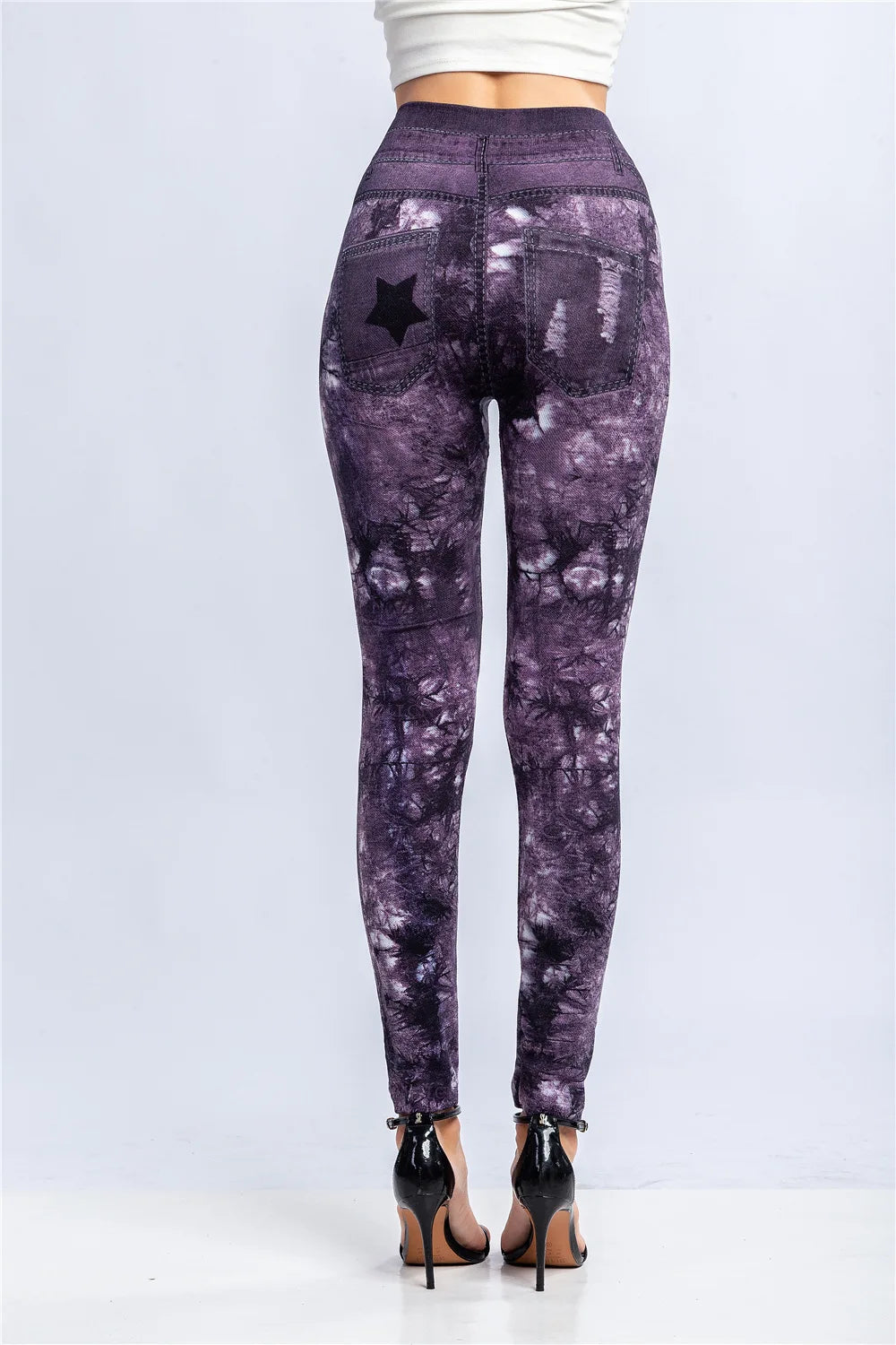 CUHAKCI Women's High-Waist Seamless Printed Leaf Leggings – Ankle-Length, Sexy Workout Gym Tights