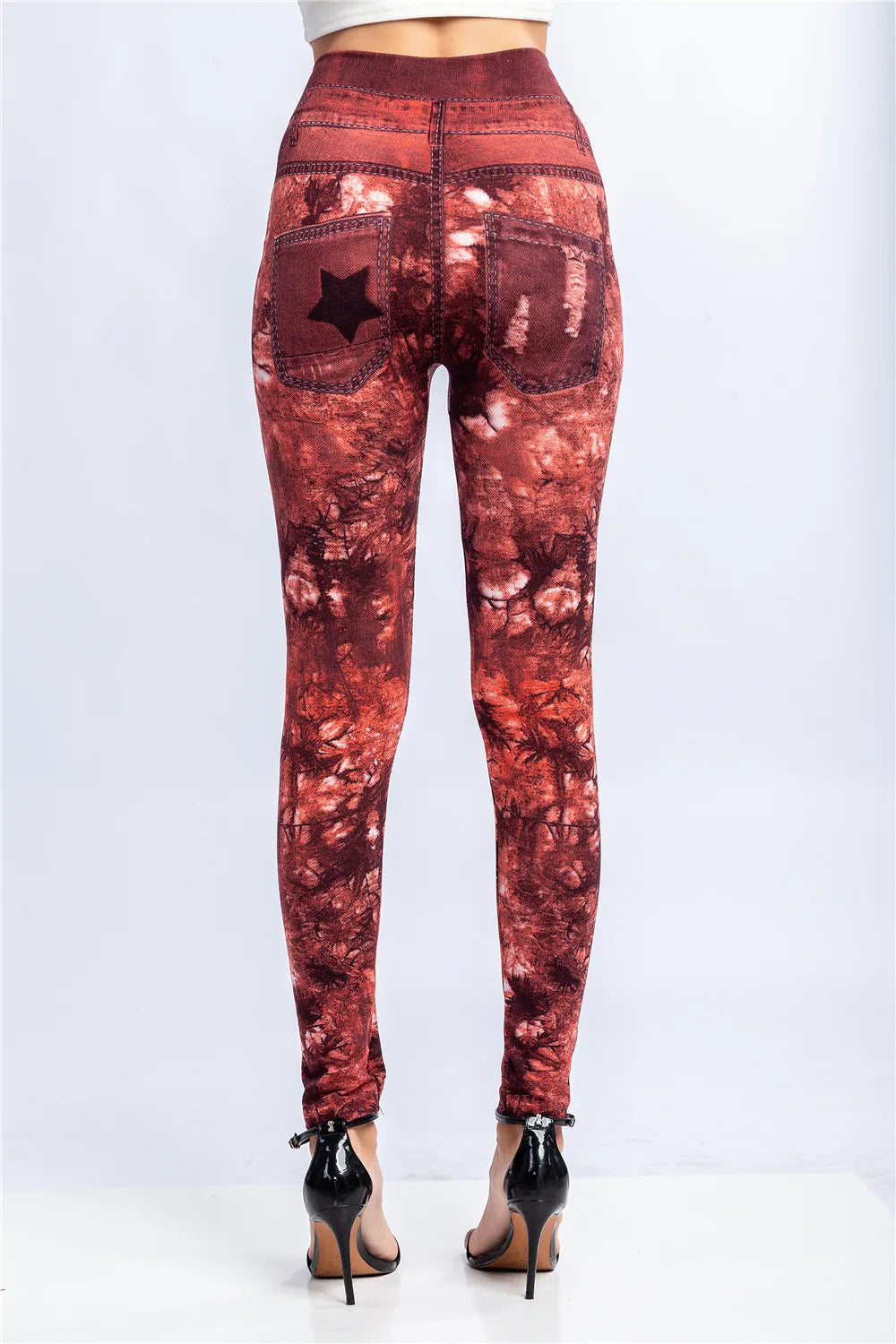 CUHAKCI Women's High-Waist Seamless Printed Leaf Leggings – Ankle-Length, Sexy Workout Gym Tights