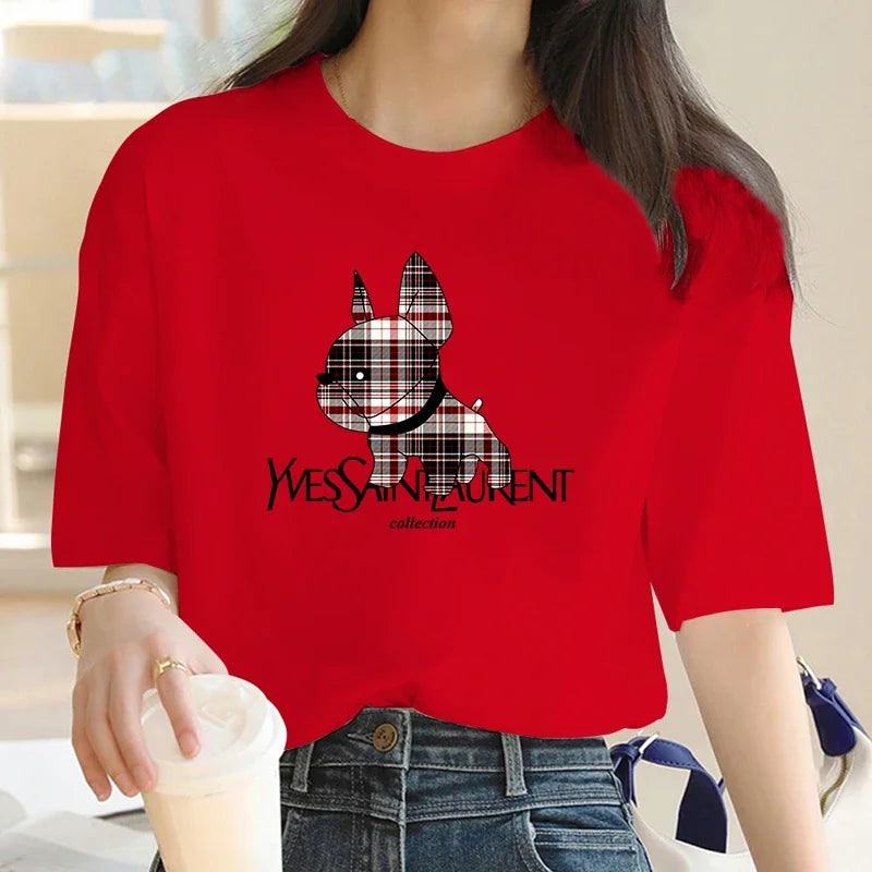 Dog Printed T-shirt Casual Letter Pattern Tops Summer Loose Clothing  y2k top