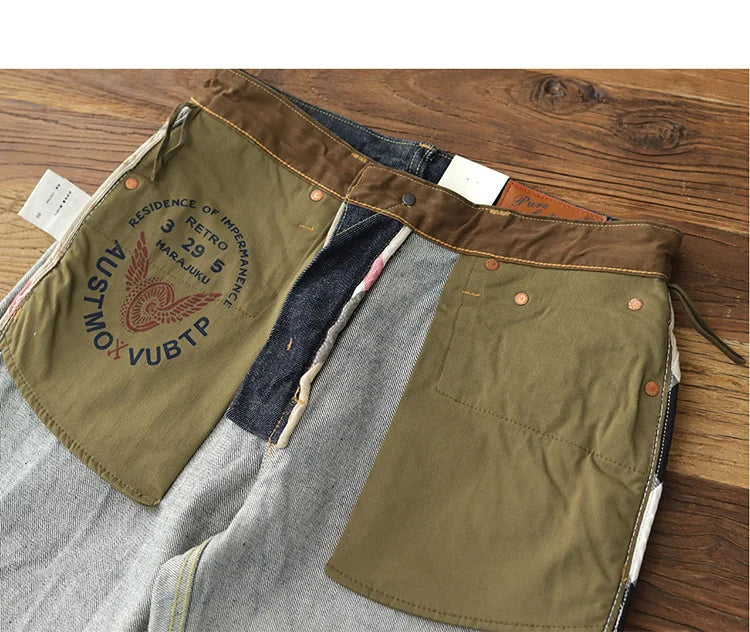 Iceupsnow Men’s Vintage High-Waist Loose Fit Plaid Denim Jeans - Full-Length Straight-Leg for Winter