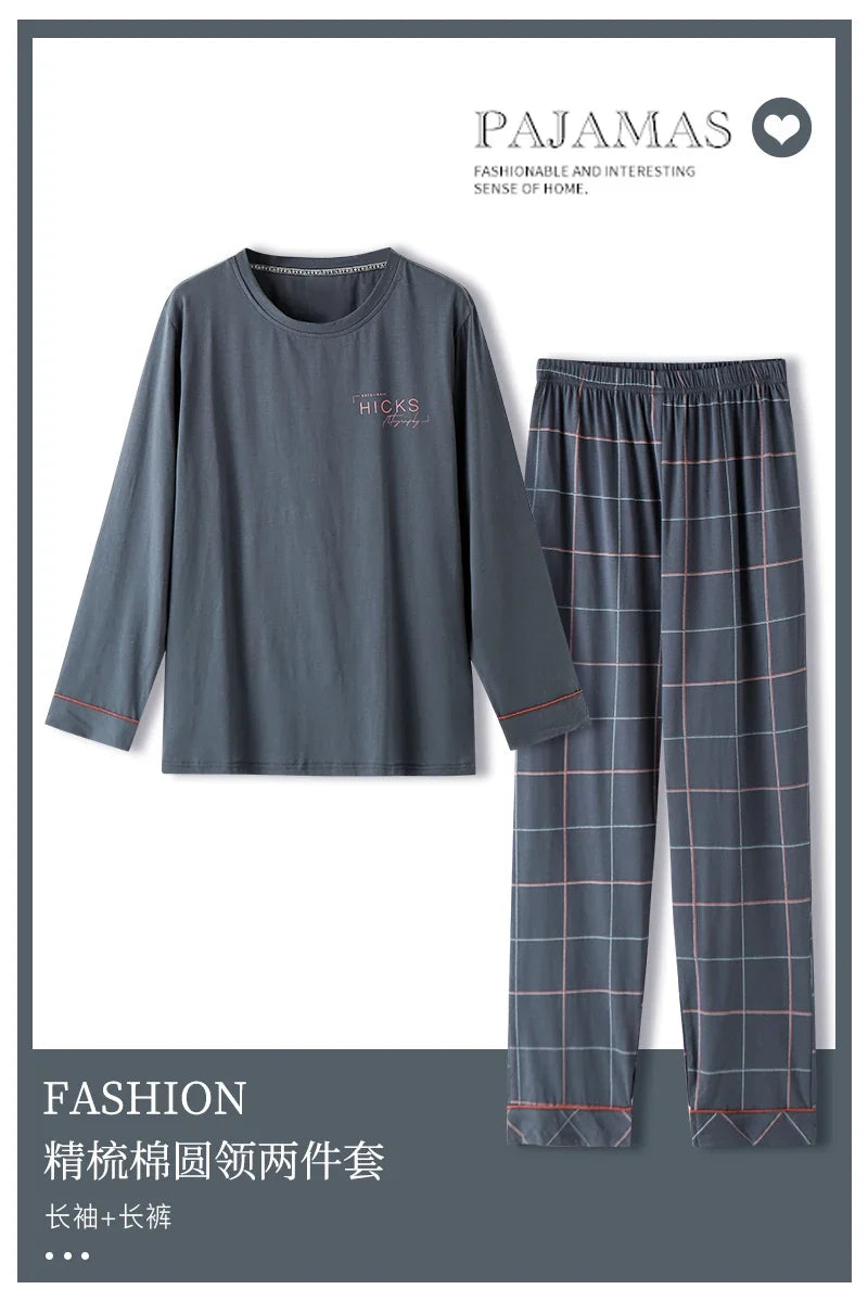Elegant Man's Pajamas Loungewear 2023 Autumn Winter New Big Size 3xl 4xl Knitted Cotton Sleepwear Fashion Lounge Set Nightwear