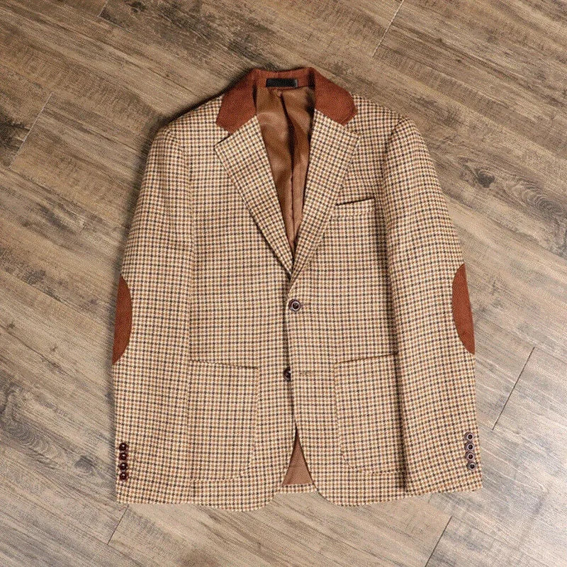 2021 Brown Classic Plaid Tweed Men Slim fit Groom Wedding Tuxedo Blazer Formal Business Jacket Vest Pants 3 Piece