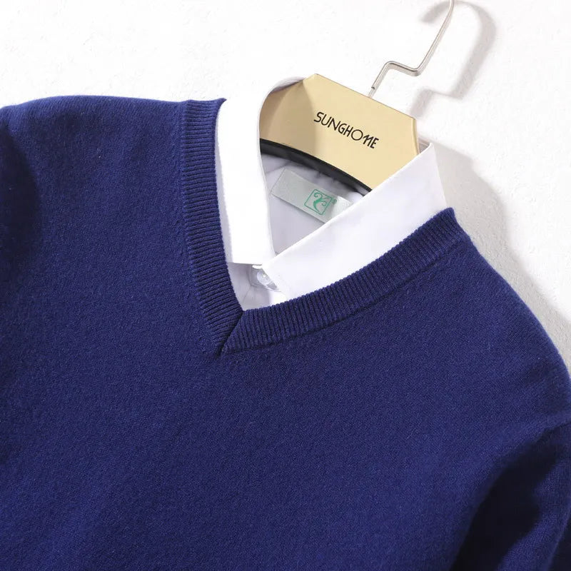 Abundance Flloh Men’s Casual Cashmere & Spandex V-Neck Pullover – Autumn & Winter Sweater