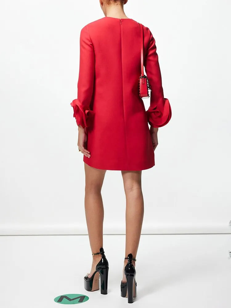 TWOTWINSTYLE Casual Appliqué Mini Dress for Women - Loose Fit, O-Neck, Above Knee, Zipper Closure - Summer 2024 Collection