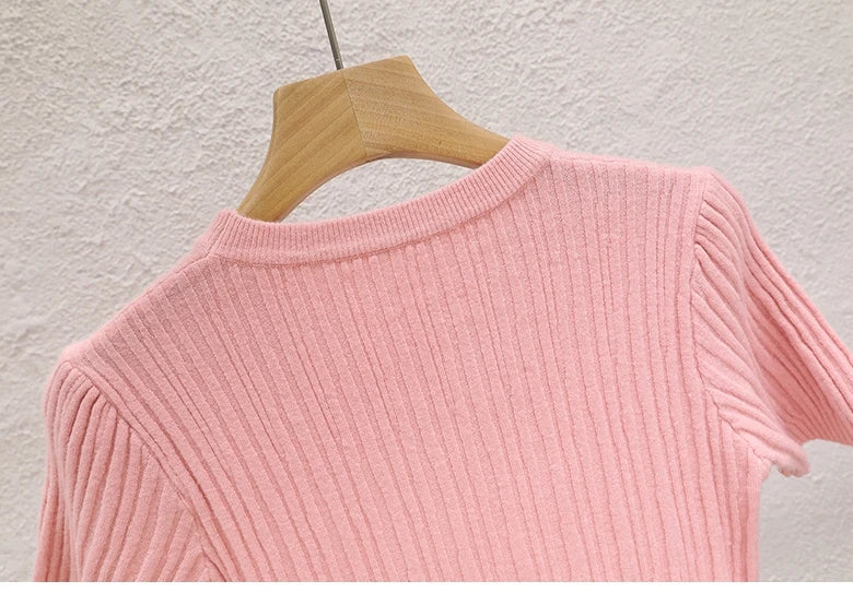 2025 Summer T shirts for Women Casual Korean Knit Streetwear Basic Solid Young Cool Tops