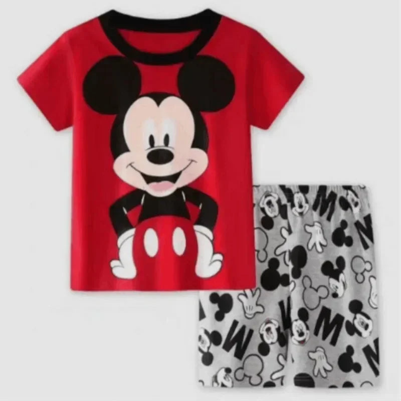 MINISO Kids Cartoon Pajama Sets – Short Sleeve Summer Outfits for Boys & Girls (Spiderman, Iron Man, Mickey, Elsa & More)