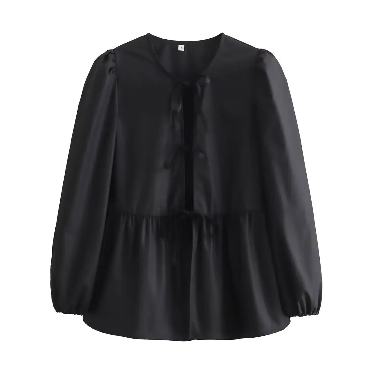ASDS Women's Vintage Ruffled O-Neck Loose Fit Long Casual Shirt – Puff Sleeve, Single Breasted, Polyester Broadcloth