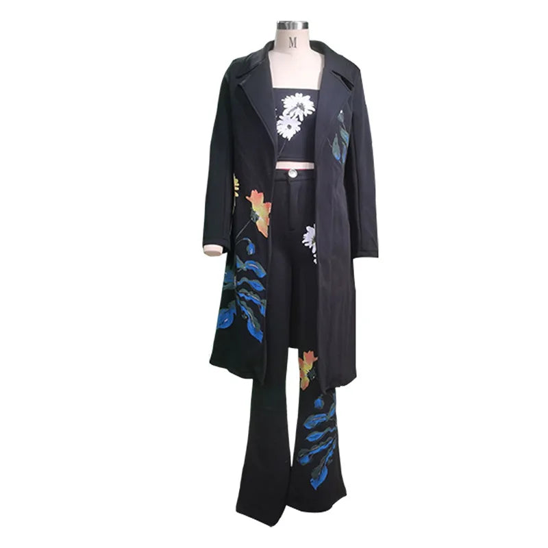 Kalenmos Women's Office Lady High-Waisted Wide Leg Pants & Long Coat Set – Autumn/Winter 2023