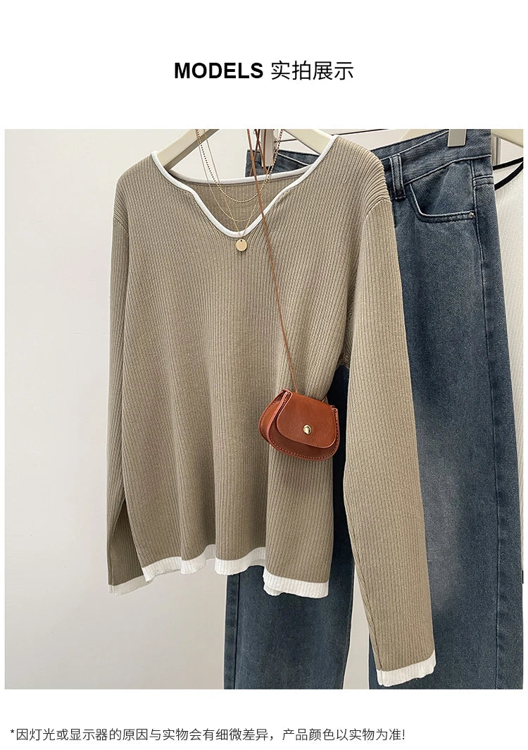 BigLargi Women's Loose Fit V-Neck Casual Shirt – Autumn/Winter Collection