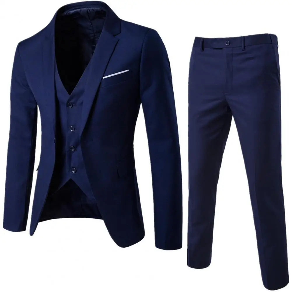 NoEnName_Null Men's Formal Suit - Cotton & Polyester Blend, Straight Fit, Single Breasted