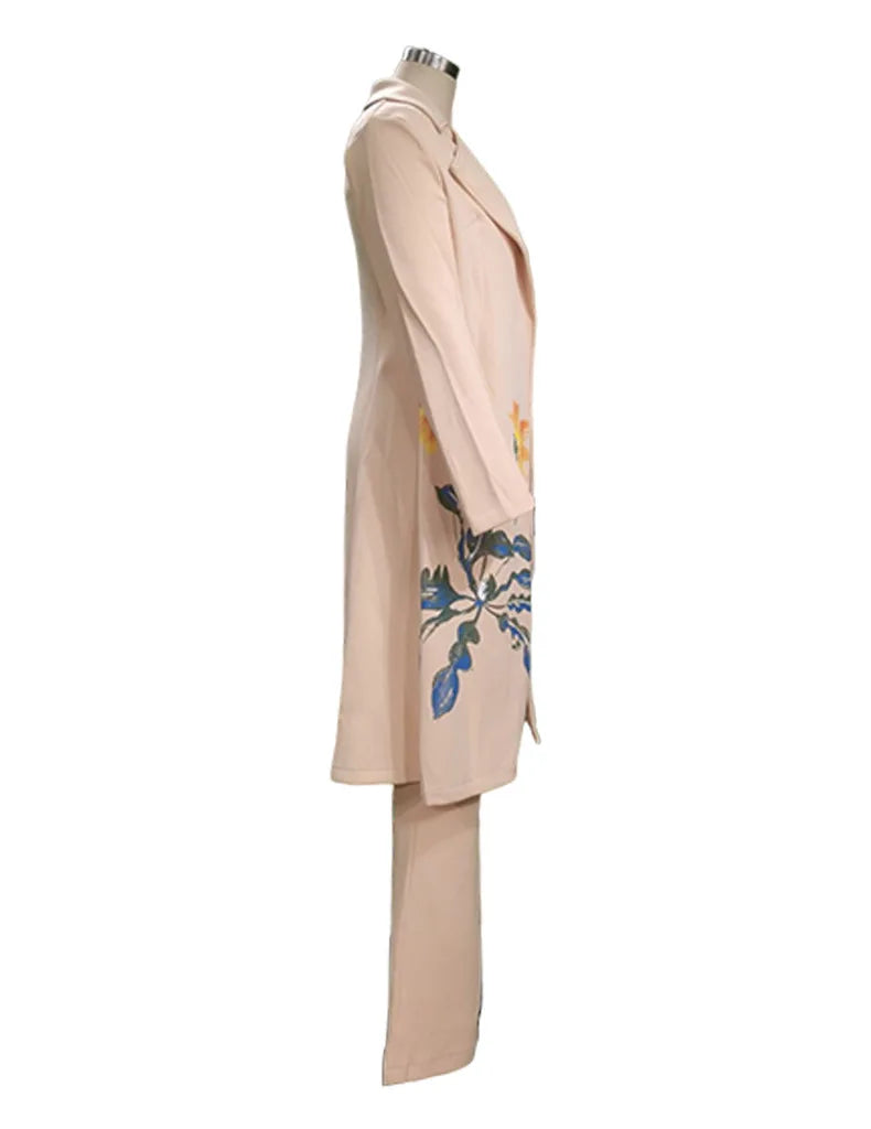 Kalenmos Women's Office Lady High-Waisted Wide Leg Pants & Long Coat Set – Autumn/Winter 2023