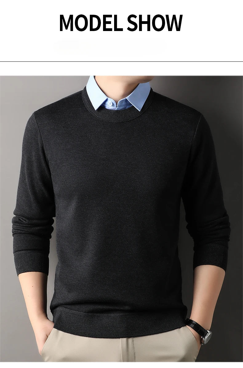 NoEnName_Null Men's Casual Pullover – Wool & Lycra Blend with Turn-Down Collar